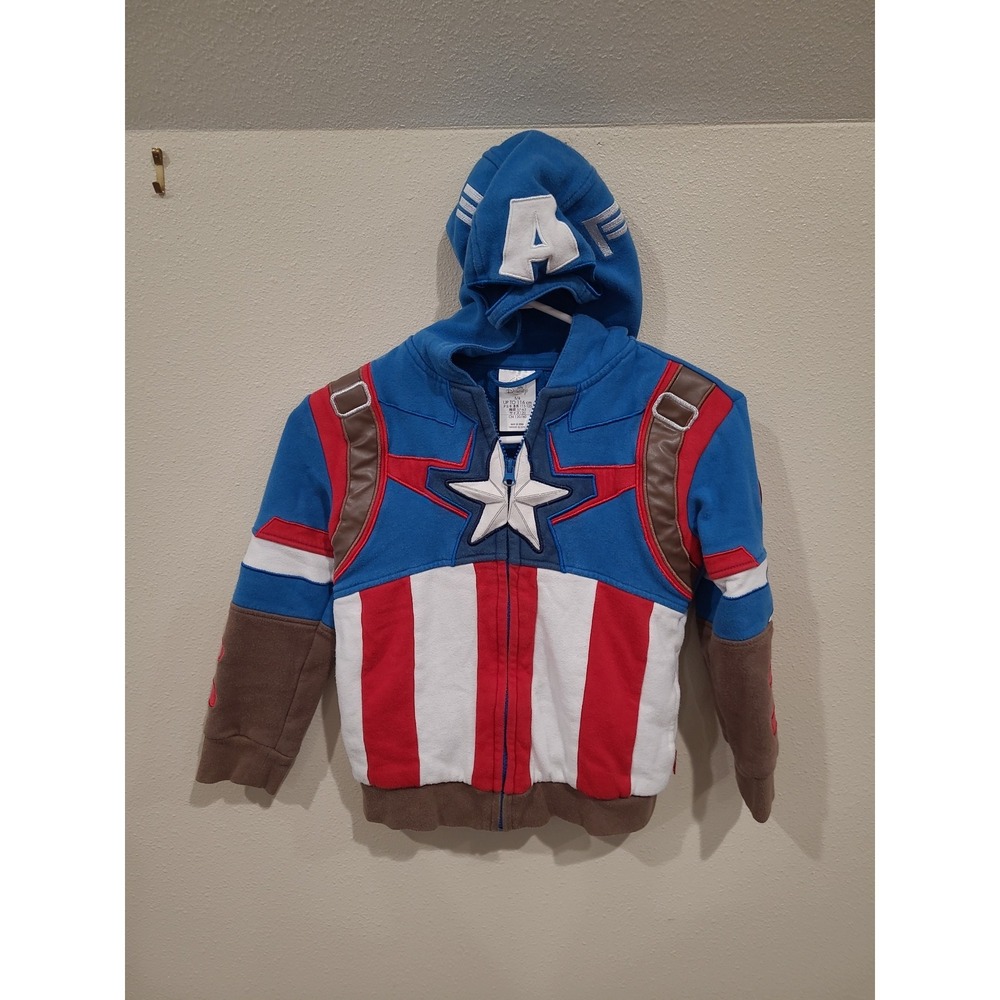 DISNEY MarvelCaptain America Kid SZ 5/6 red white blue full zip hoodie 3D star